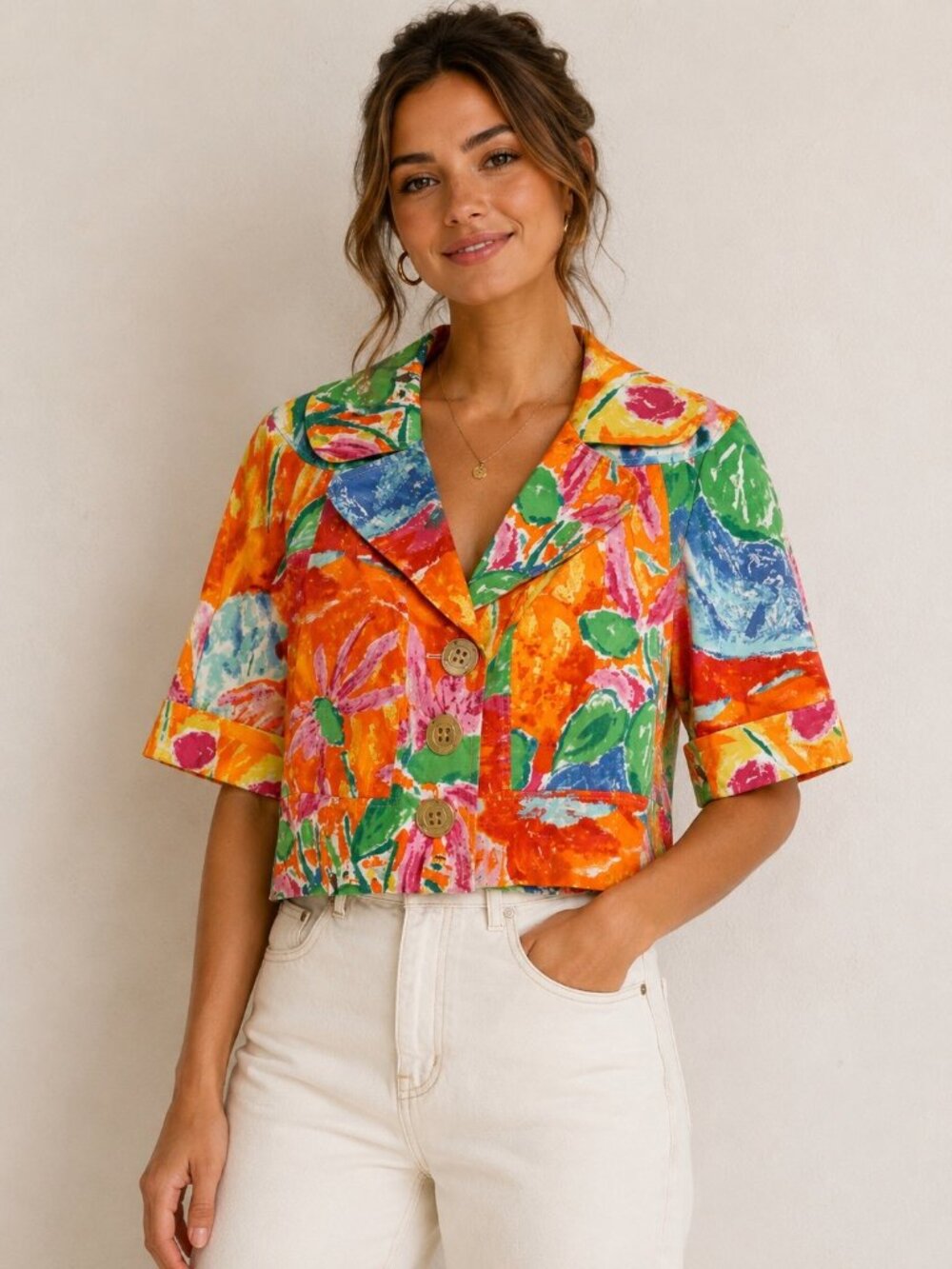 Peter Nygard Womens Blazer jacket size 8 Short-Sleeve Floral Cropped NWT - Picture 1 of 8